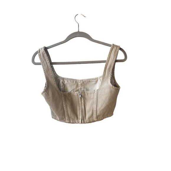 NWT Mara Hoffman Amal Beige Oatmeal Denim Cropped Top Tank Size 4 - Picture 5 of 12
